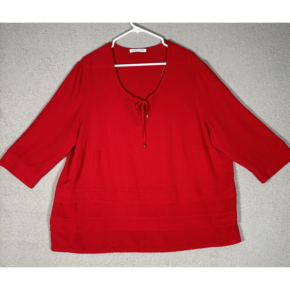 Christine Laure Women’s‎ Size 5 3/4 Sleeve Red Blouse Key Hole Neck
